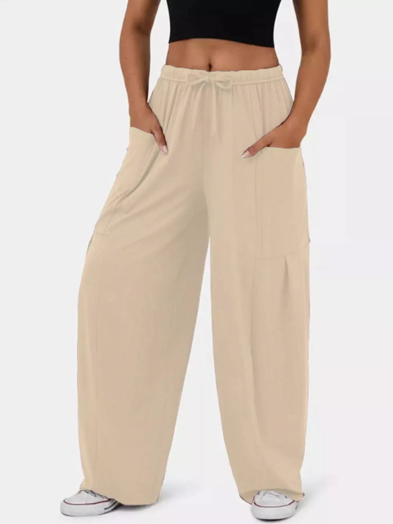 Apricot Drawstring Wide Leg Pants | Pants Daverri Fashions