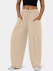 Apricot Drawstring Wide Leg Pants | Pants Daverri Fashions