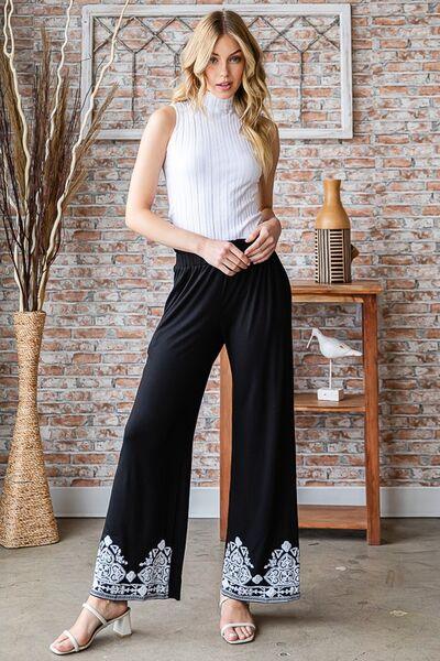 Heimish Full Size Solid Damask Casual Pants Plus Size Pants