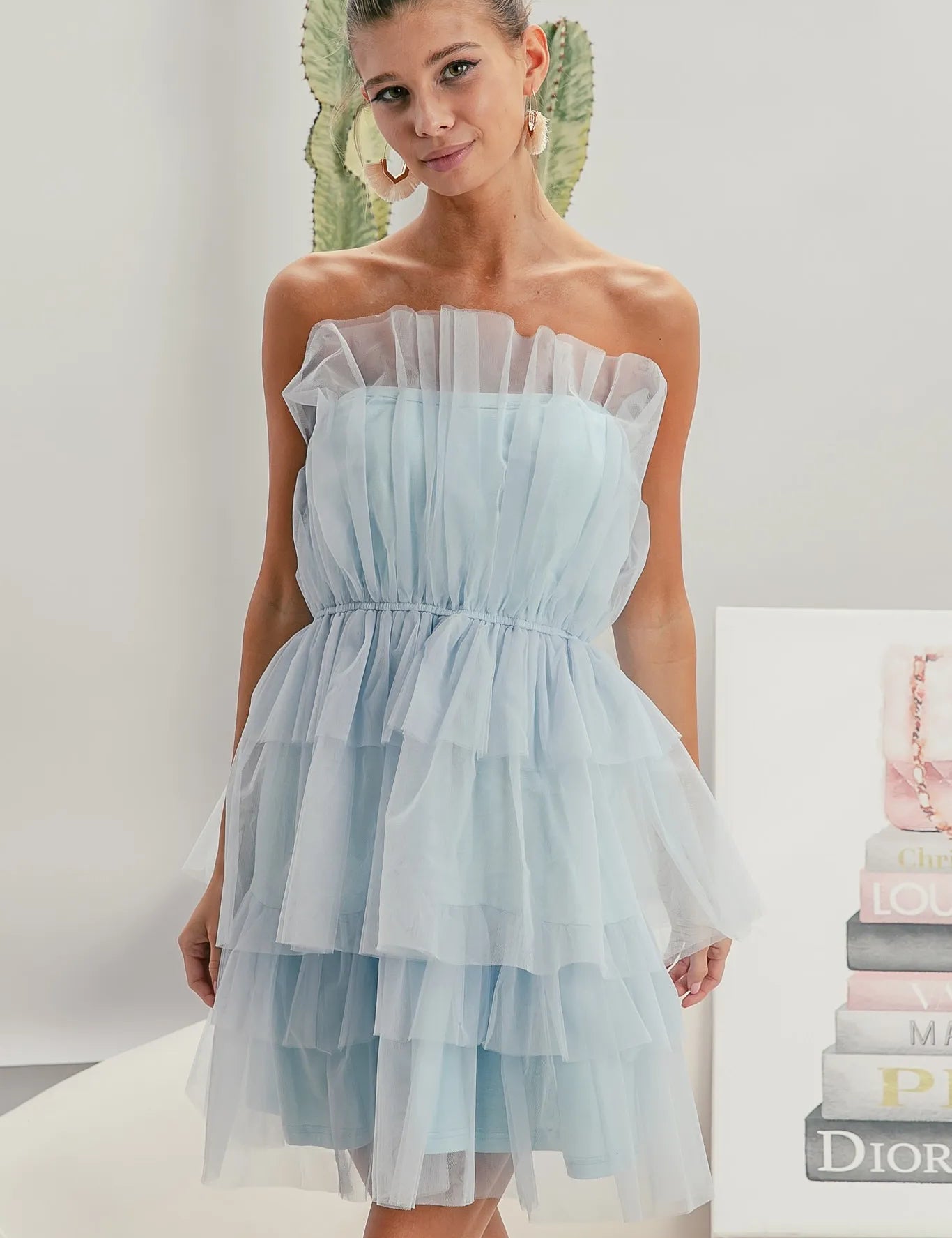 SKY BLUE BiBi Sleeveless Layered Organza Dress | Mini Dresses Daverri Fashions