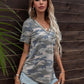 Daverri Glitter V-Neck camouflage tee with glitter trim