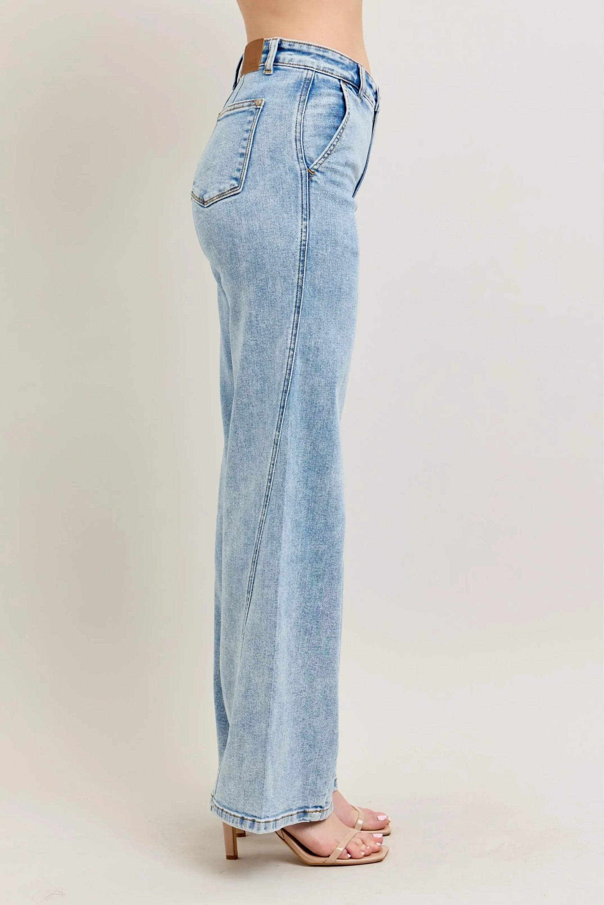 Judy Blue Full Size High Waist Wide Leg Jeans with Skewed Inseam Plus Size - DAVERRI FASHIONS