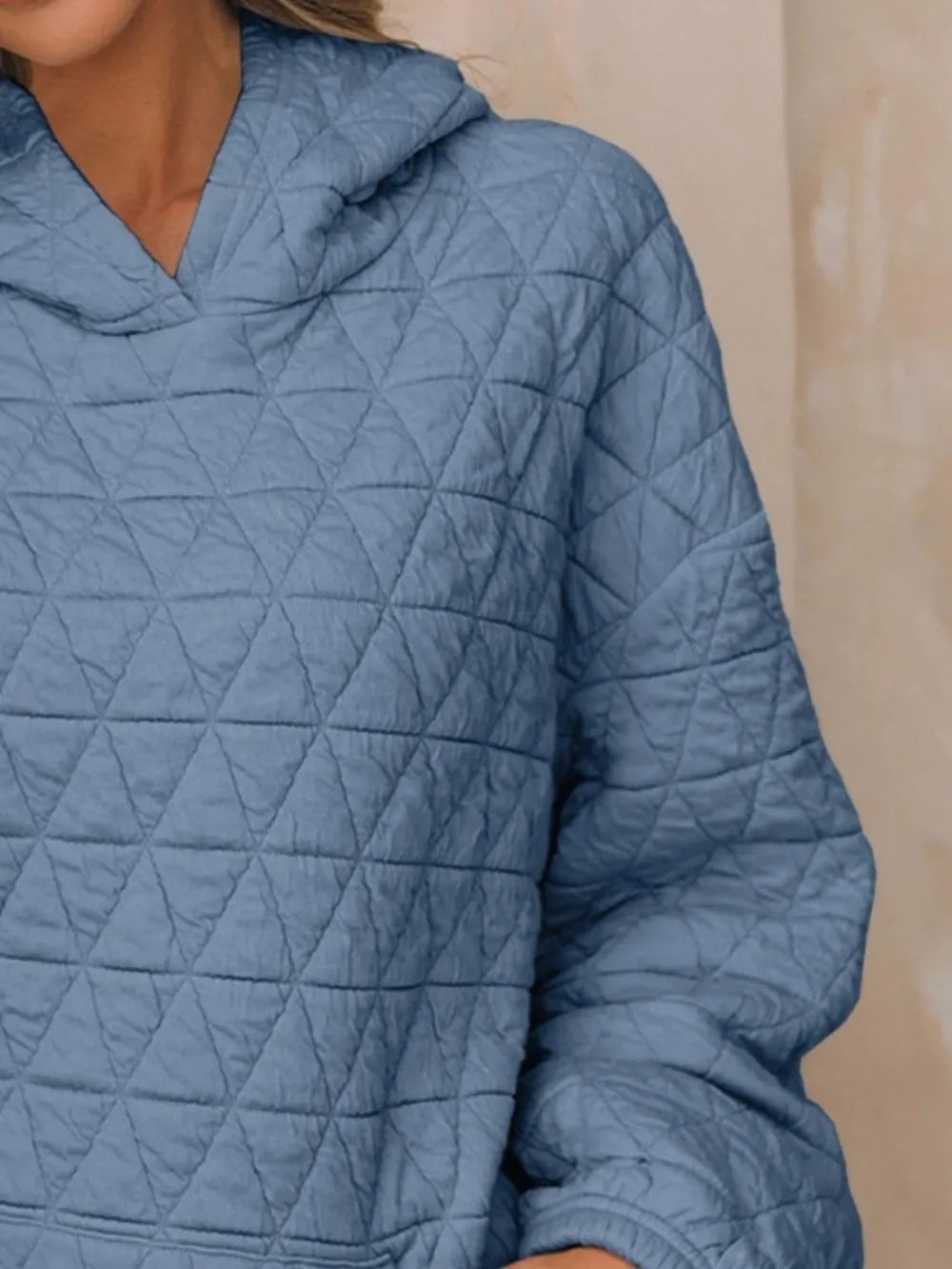 Textured Long Sleeve Hoodie with Pockets | Hoodies Daverri Fashions