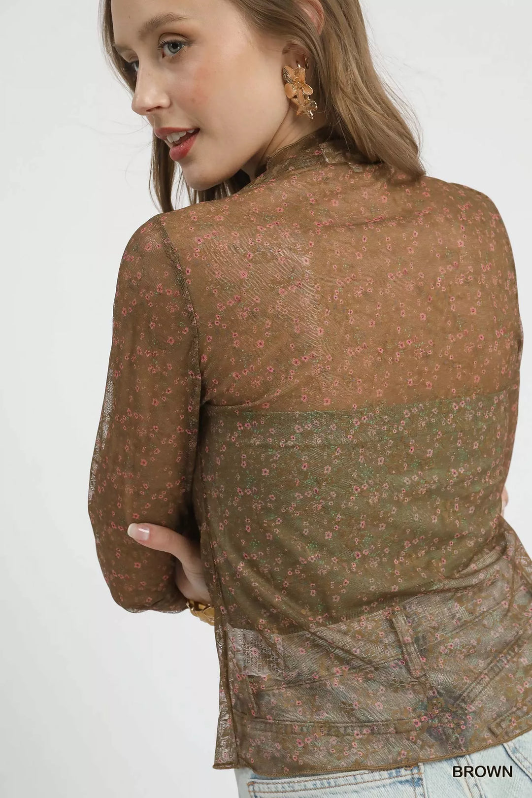 Umgee Nylon Lace Mesh Long Sleeve Top | Tops Daverri Fashions