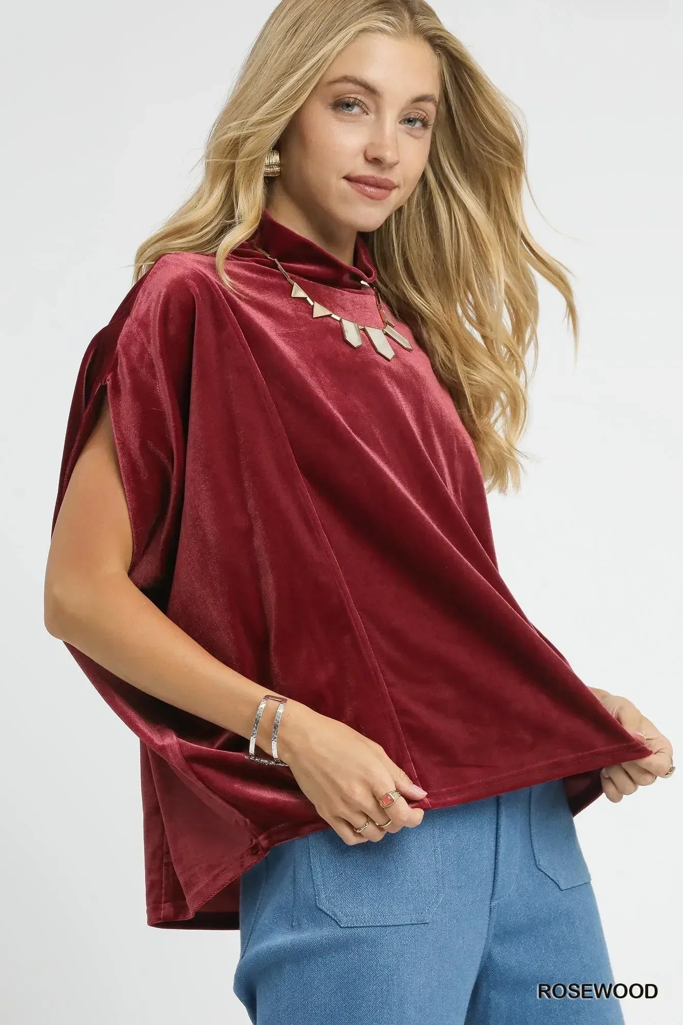 Umgee Velvet Mock Neck Sleeveless Blouse - DAVERRI FASHIONS