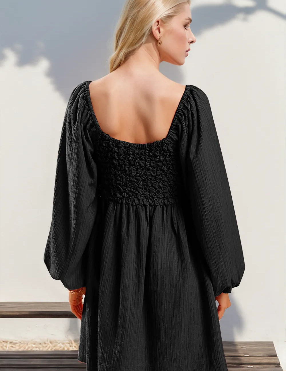 Double Take Texture Smocked Balloon Sleeve Mini Dress | Mini Dresses Daverri Fashions