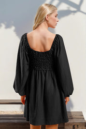 Double Take Texture Smocked Balloon Sleeve Mini Dress | Mini Dresses Daverri Fashions