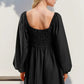 Double Take Texture Smocked Balloon Sleeve Mini Dress - DAVERRI FASHIONS