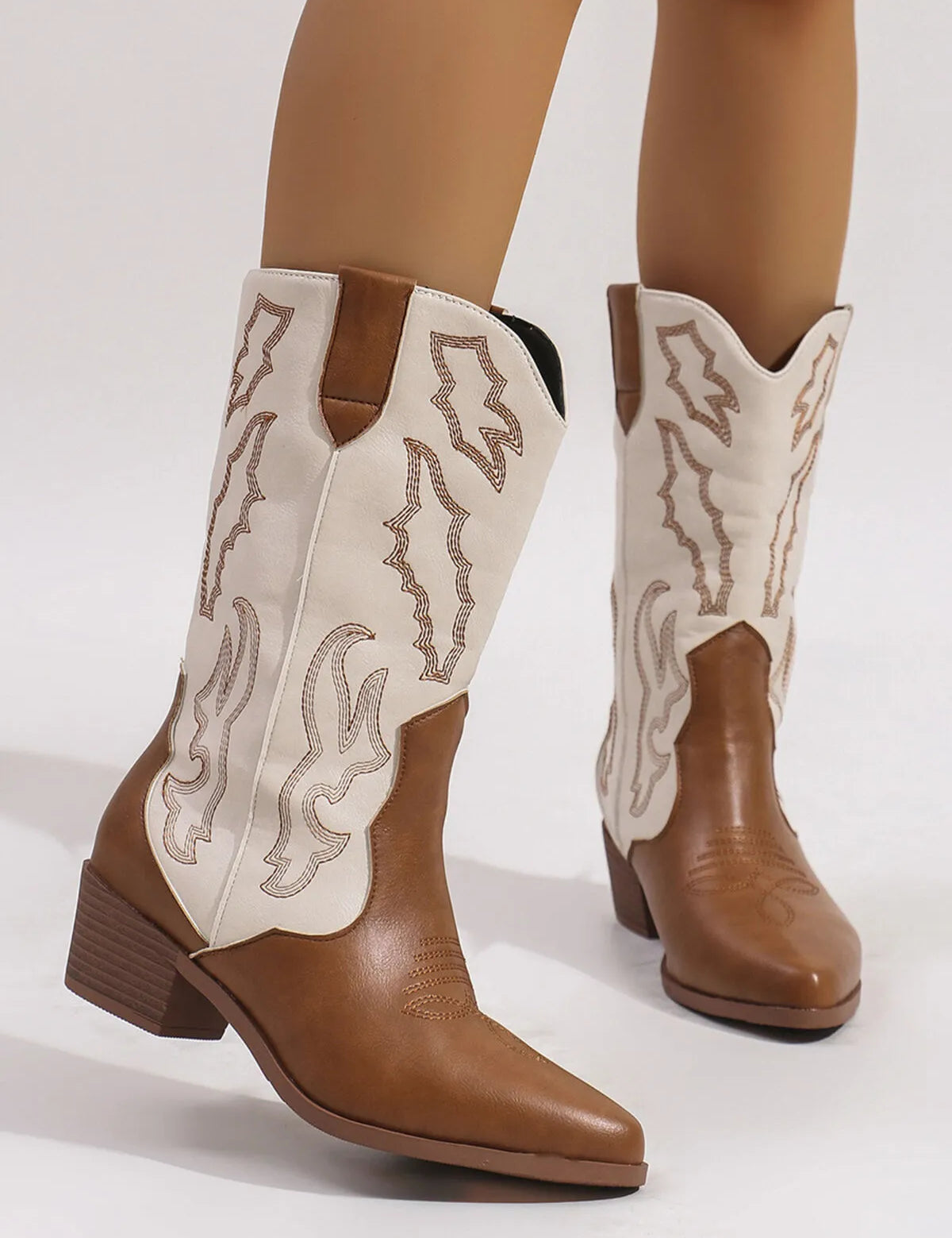 Brown Point Toe Block Heels Boots | Boots Daverri Fashions
