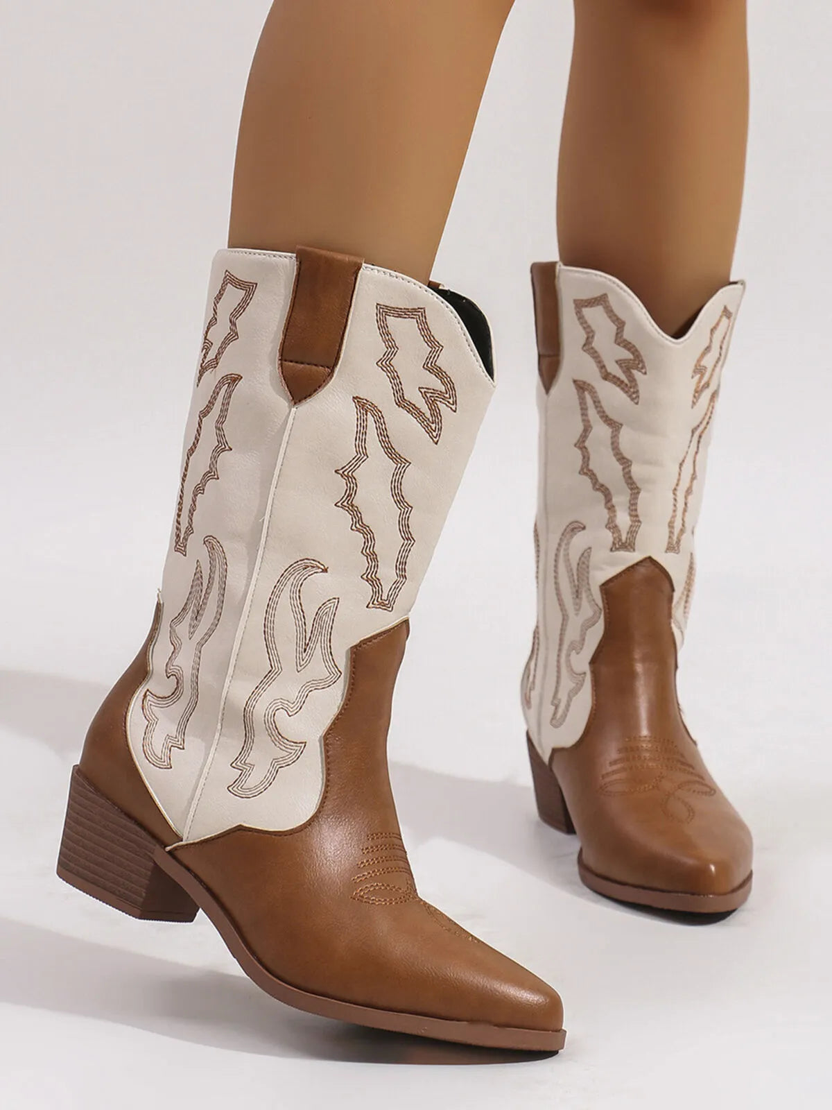 Brown Point Toe Block Heels Boots | Boots Daverri Fashions