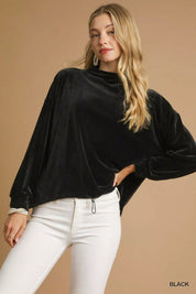 Black Umgee Ribbed Drawstring Hem Knit Top | Tops Daverri Fashions