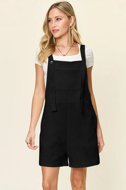 Double Take Full Size Textured Shortalls - DAVERRI FASHIONS