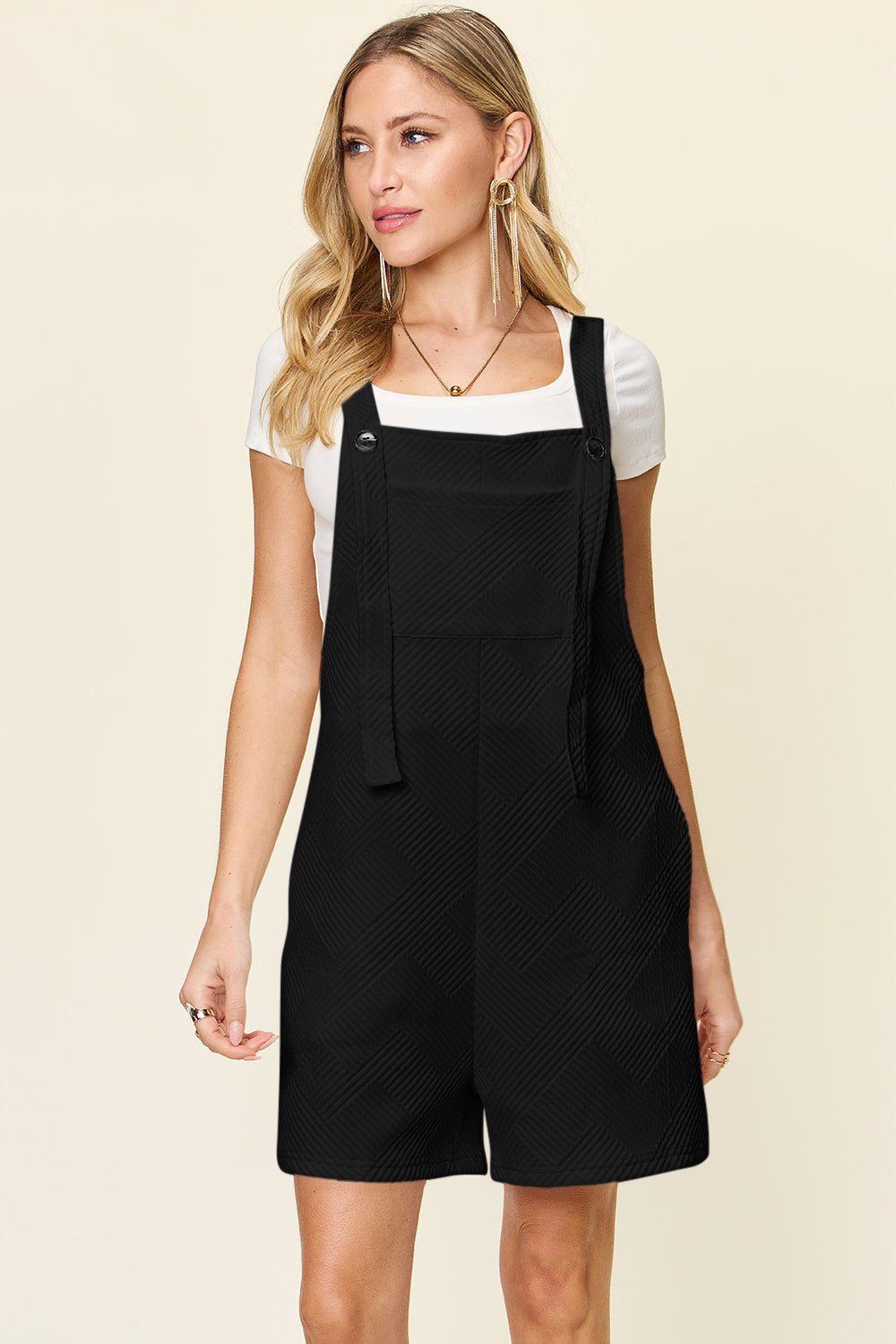 Double Take Full Size Textured Shortalls