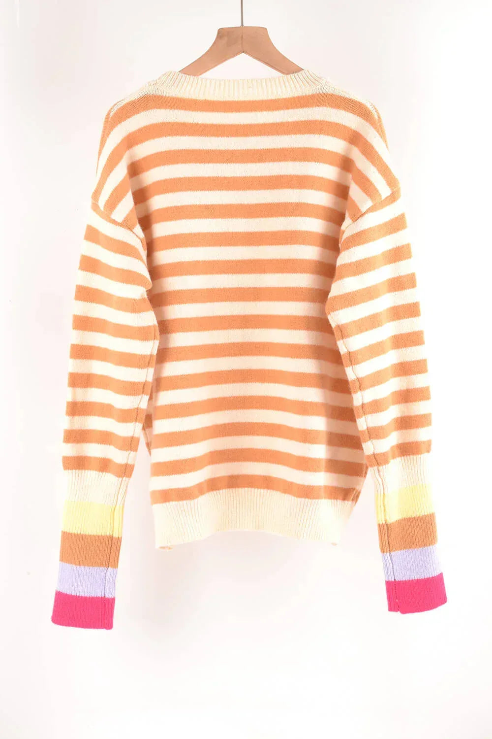 Angel Wings Warm Spice Striped Round Neck Sweater - DAVERRI FASHIONS