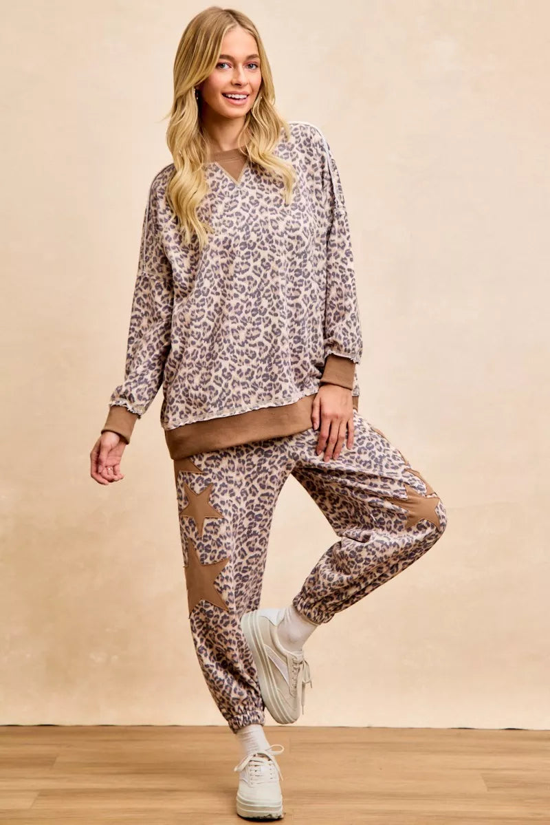 Cozy BiBi Leopard Print French Terry Sweatshirt Set
