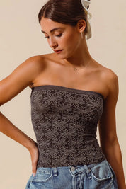 SO ME Jacquard Floral Two Tone Seamless Tube Top | Tops Daverri Fashions