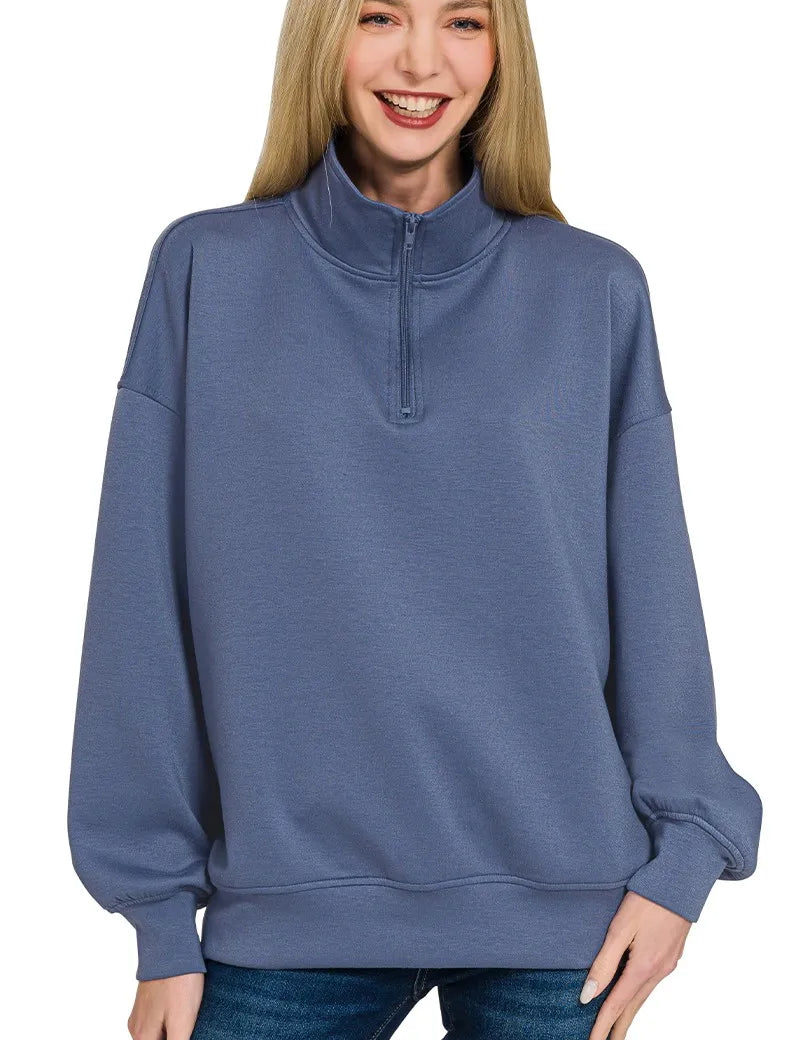 Zenana Scuba Quarter-Zip Sweatshirt | Sweatshirts Daverri Fashions