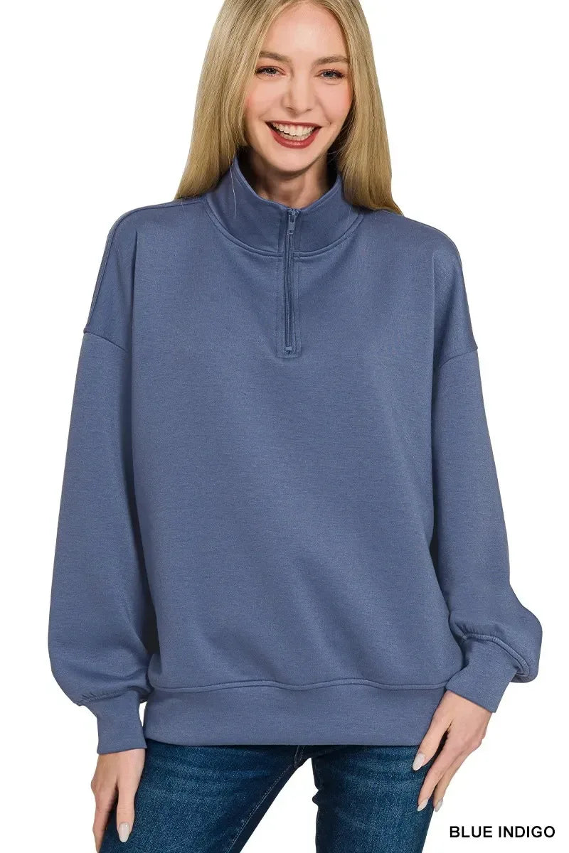 Zenana Scuba Quarter-Zip Sweatshirt - DAVERRI FASHIONS