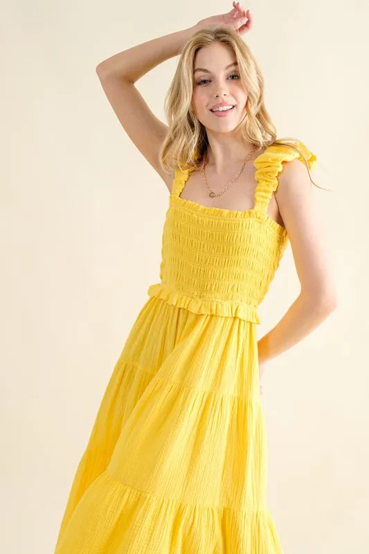And The Why Ruched Shoulder Strap Detail Midi Dress Midi Dresses