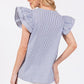 Ces Femme Striped V-Neck Ruffled Cap Sleeve Blouse - DAVERRI FASHIONS