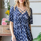 Heimish Short Sleeve Crisscross Star Babydoll Top Navy Star