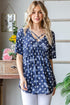 Heimish Short Sleeve Crisscross Star Babydoll Top Navy Star