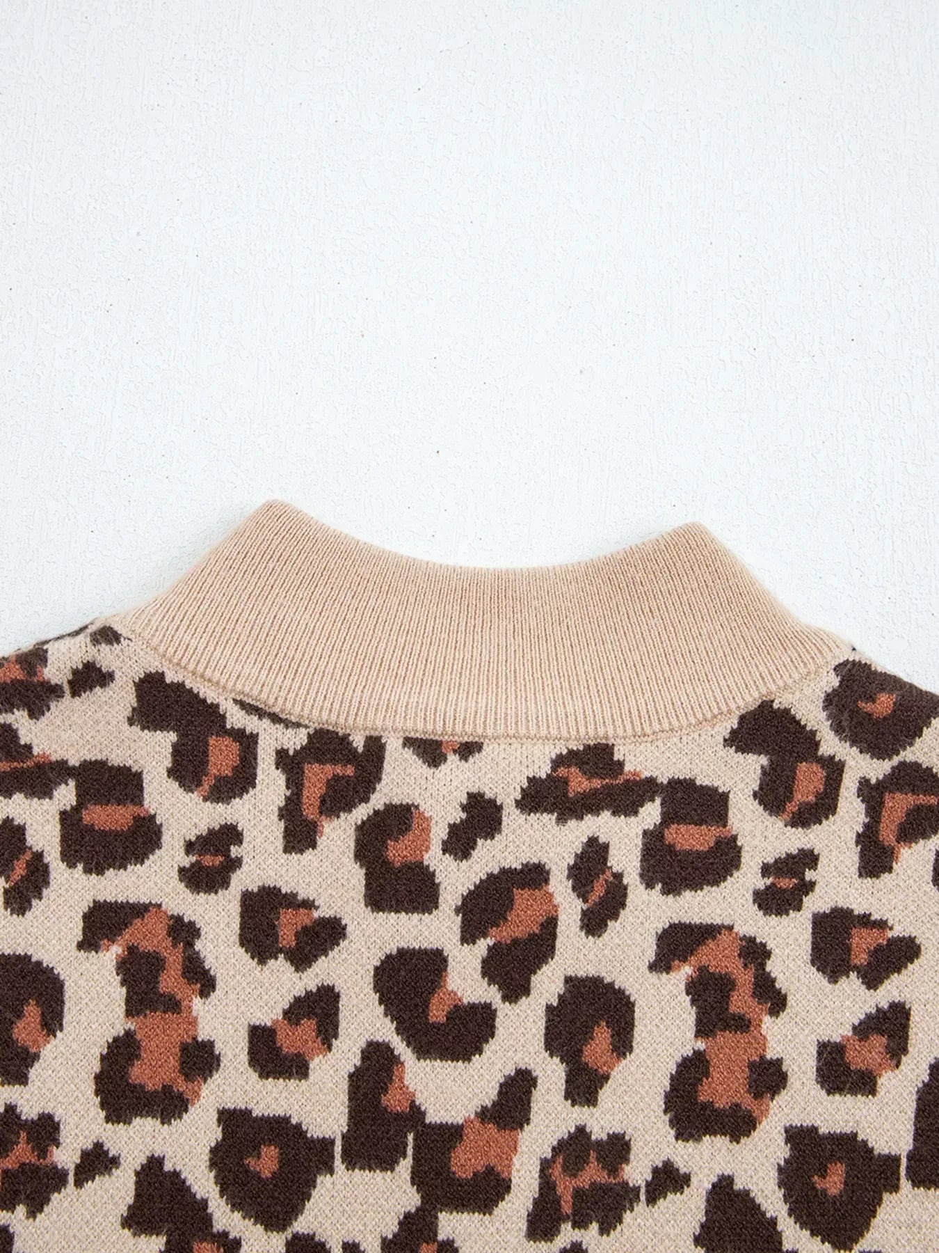 Leopard Print High Neck Shift Mini Sweater Dress - DAVERRI FASHIONS