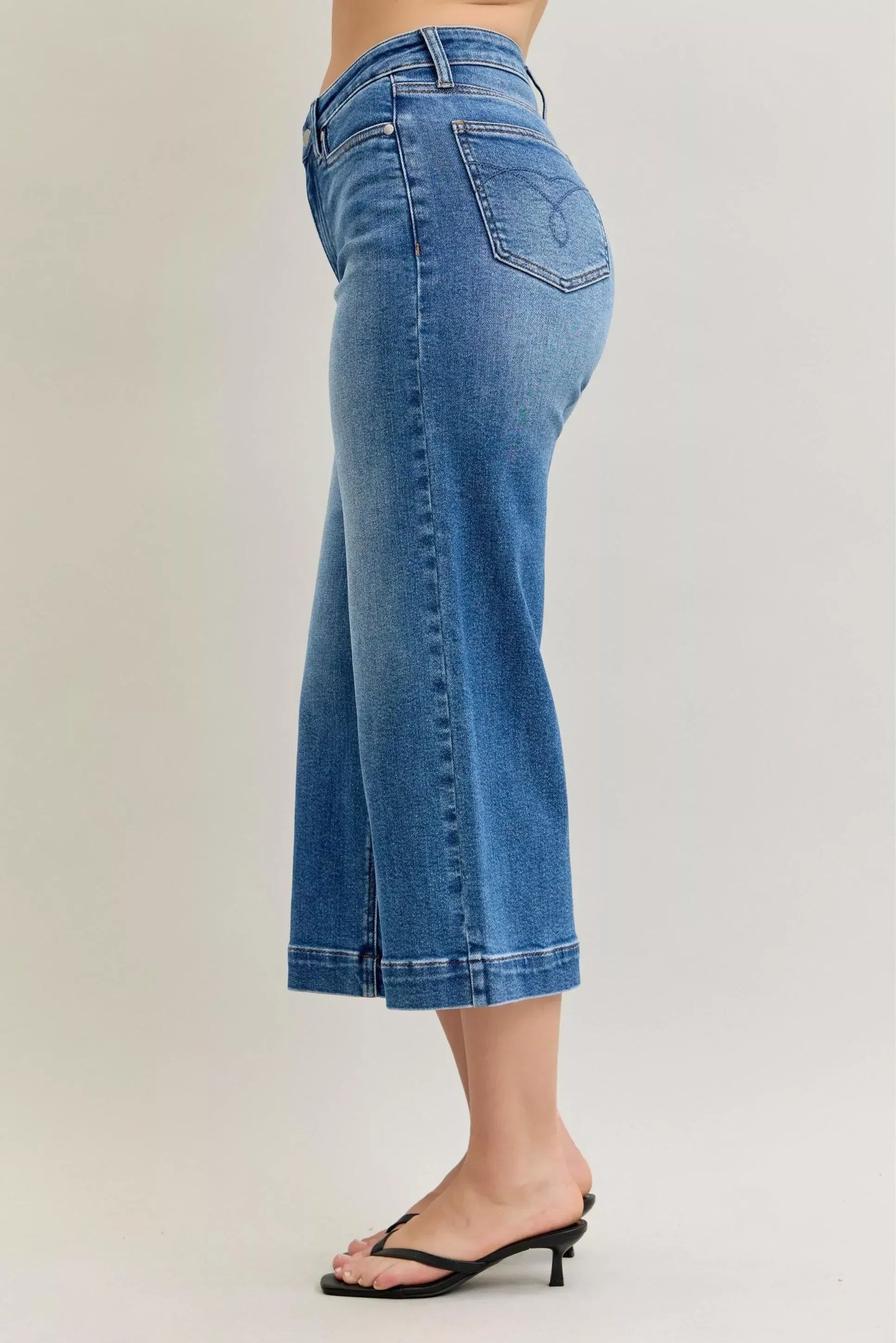 Judy Blue Mid Rise Crop Wide Leg Jeans - DAVERRI FASHIONS