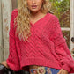 POL Cable-Knit Solid V-Neck Cropped Sweater - DAVERRI FASHIONS