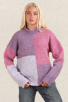 VERY J Color Block Mock Neck Drop Shoulder Sweater Purple - DAVERRI FASHIONS