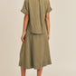 MABLE Short Sleeve Top and Button Down Midi Skirt Set Skirts