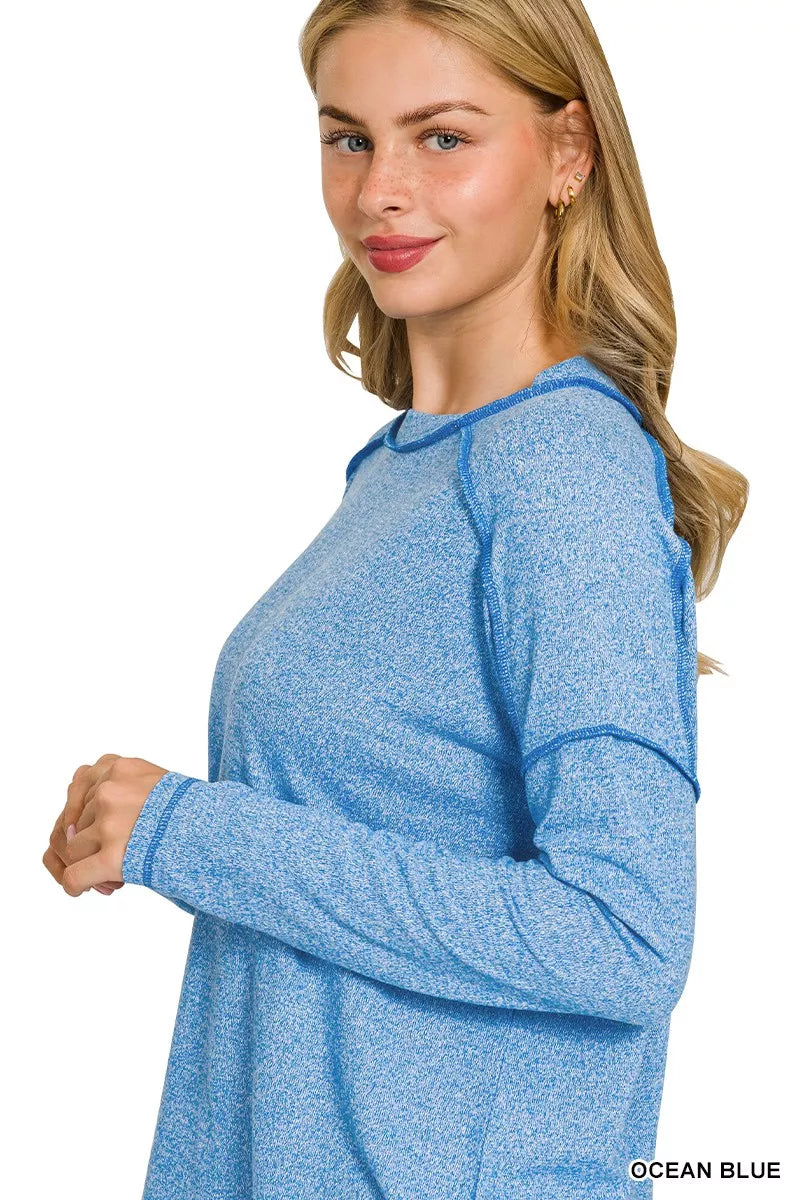 Zenana Full Size Melange Hacci Exposed Seam Hi-low Tee Plus Size | T-Shirts Daverri Fashions