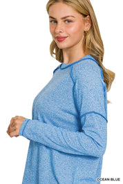 Zenana Full Size Melange Hacci Exposed Seam Hi-low Tee Plus Size | T-Shirts Daverri Fashions