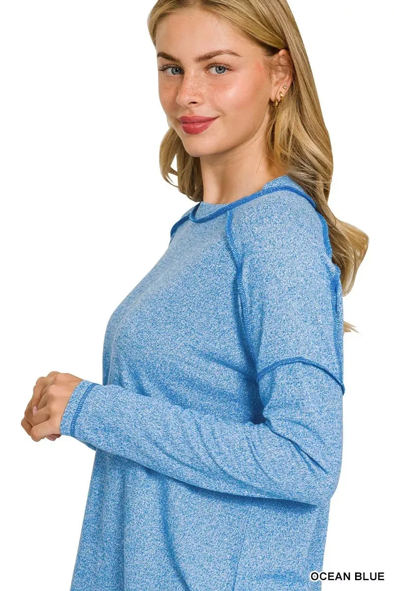 Zenana Full Size Melange Hacci Exposed Seam Hi-low Tee Plus Size - DAVERRI FASHIONS