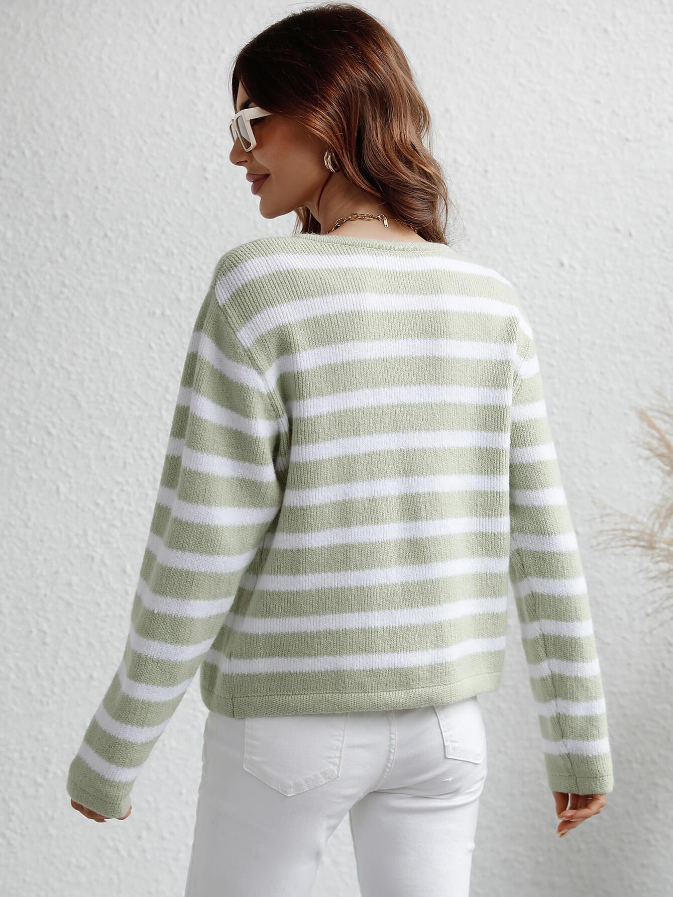 Striped Button Front Cardigan - DAVERRI FASHIONS