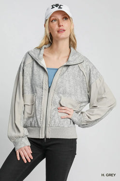 Umgee Two-Way Jacquard Zip-Up Jacket - DAVERRI FASHIONS