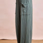 Wide-leg ribbed teal corduroy pants in BiBi two-tone V-neck set