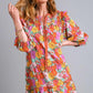 Umgee Full Size Ruffled Flower Print Tie Neck Tiered Dress BROWN MIX Mini Dresses
