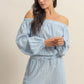 HYFVE Off Shoulder Top and Shorts Set BLUE WHITE M