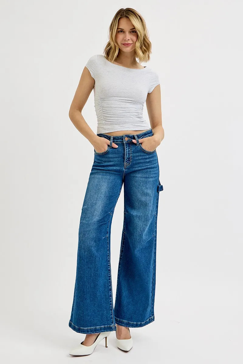 RISEN Full Size High Rise Wide Leg Patch Detailed Jeans Plus Size | Jeans Daverri Fashions
