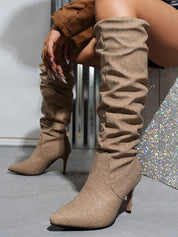 Point Toe Denim Stiletto Boots | Boots Daverri Fashions