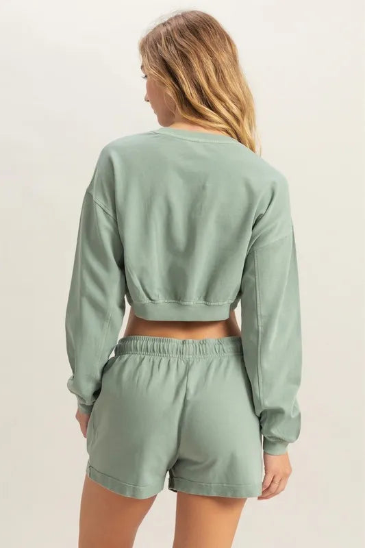 HYFVE Crew Neck Long Sleeve Crop Sweatshirt