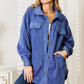 Heimish Cozy Girl Full Size Button Down Shacket Dusty Blue 1XL