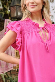 And The Why Ruffle Shoulder Smocked Detailed Dress | Mini Dresses Daverri Fashions
