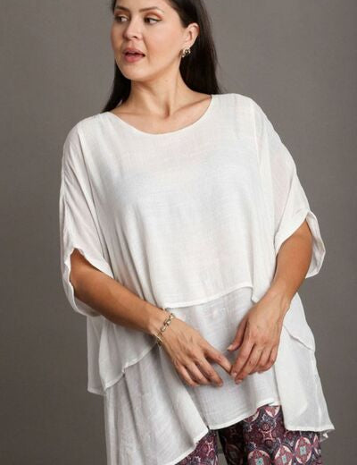 Umgee Cuffed Half Sleeve Layered Blouse Blouses