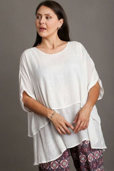 Umgee Cuffed Half Sleeve Layered Blouse Blouses