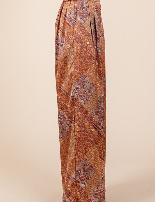 Mittoshop Paisley Patchwork Print Satin Wide Leg Pants