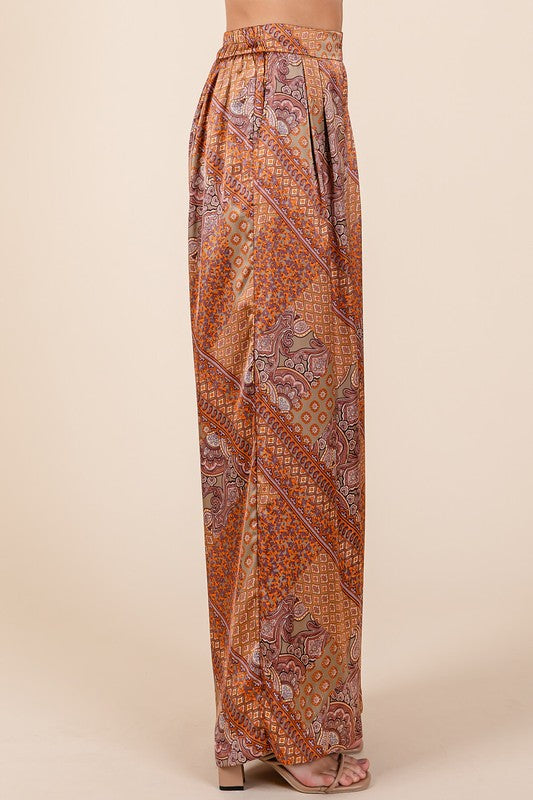 Mittoshop Paisley Patchwork Print Satin Wide Leg Pants