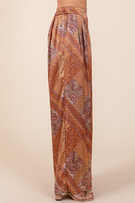 Mittoshop Paisley Patchwork Print Satin Wide Leg Pants Pants