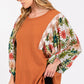 SAGE + FIG Full Size Printed Balloon Sleeve Contrast Top Tops